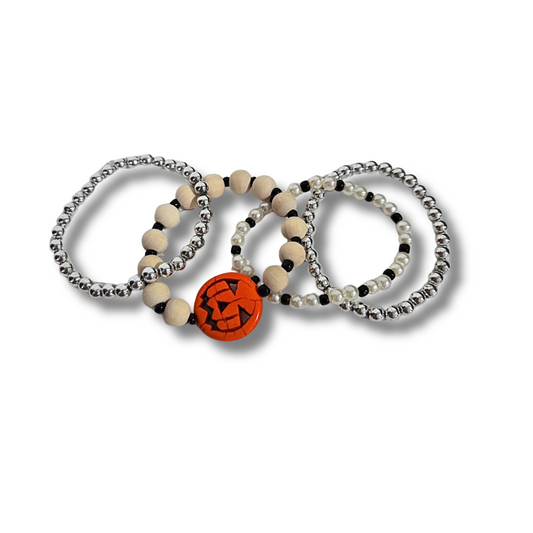 The Jack-O-Lantern Wood Bracelet Stack