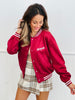 Embroidered Faux Suede Varsity Jacket  (Reg & Plus)-3 Colors