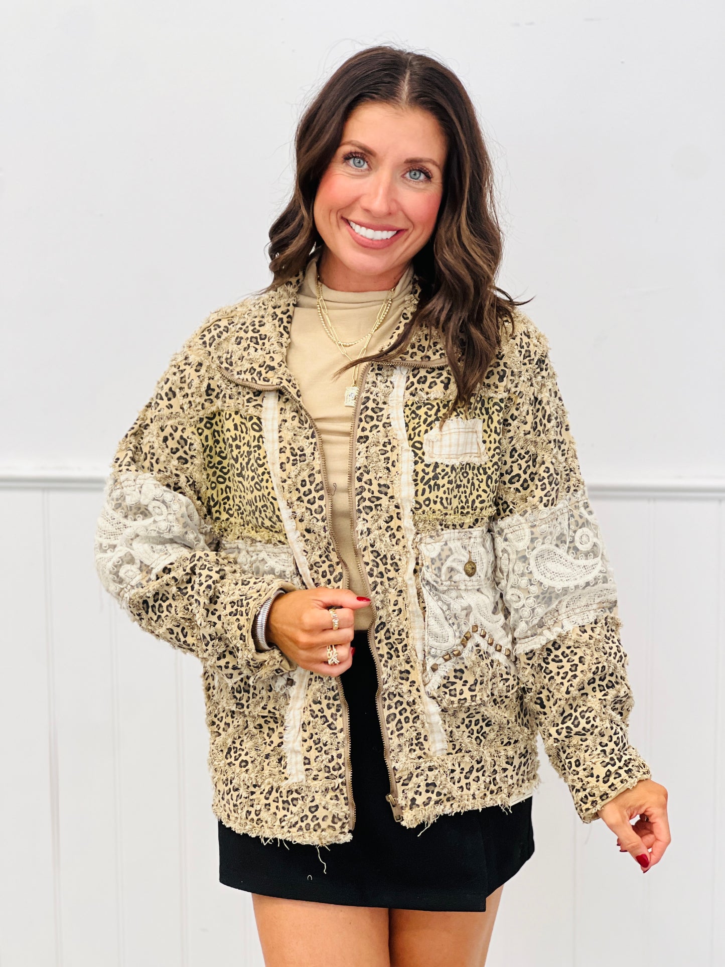 POL-Tan Leopard Zip Up Jacket (Reg.)