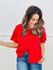 Red Short Sleeve Sweater Cardigan (Reg.)