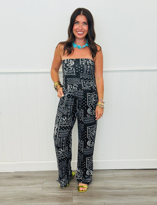 Black Paisley Print Palazzo Jumpsuit (Reg.)
