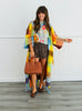 Multi Gold Print Squares Tassel Fringe Maxi Cardigan (OS)