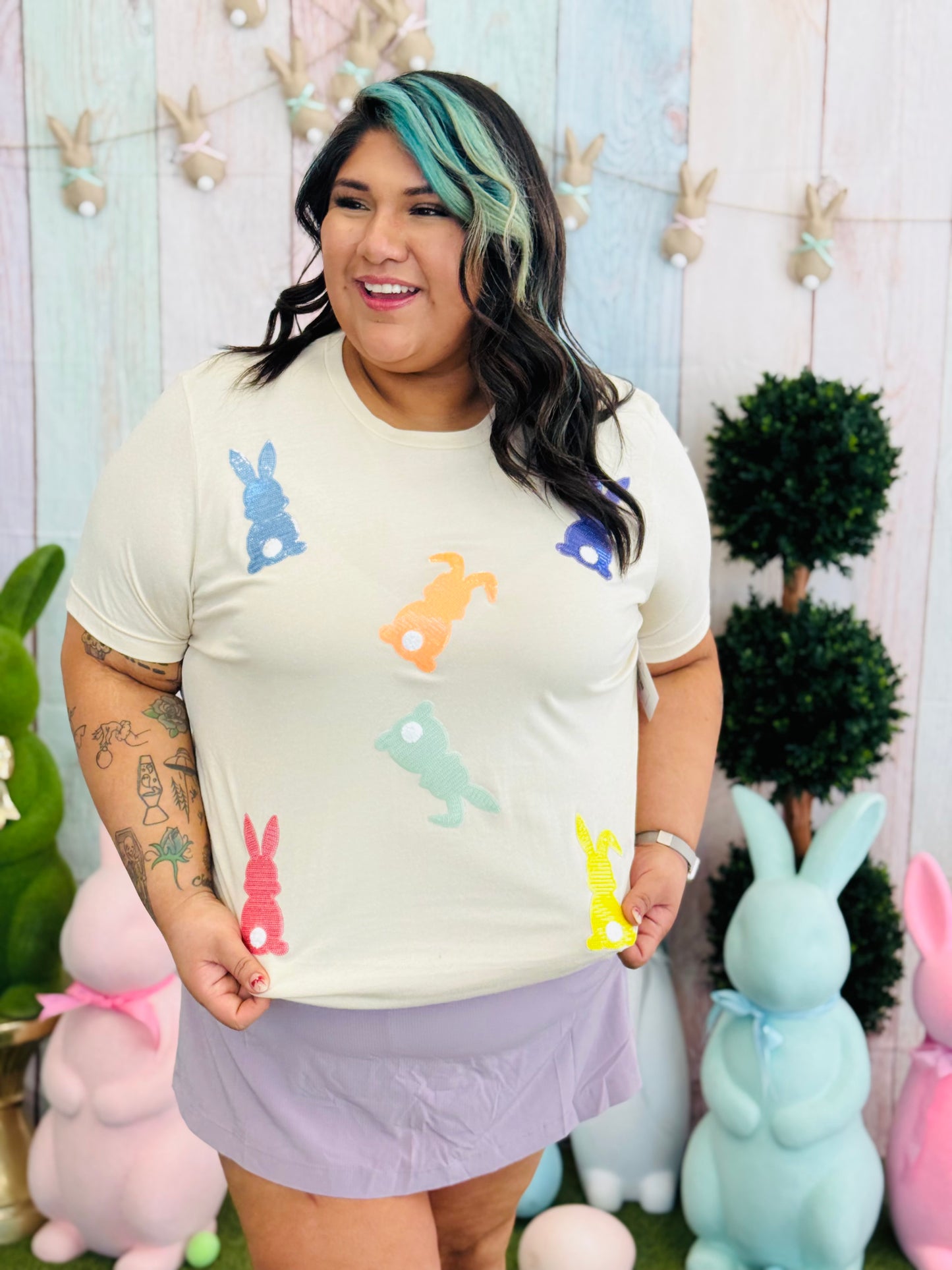 Cream Sequin Easter Bunny Tee (Reg & Plus)