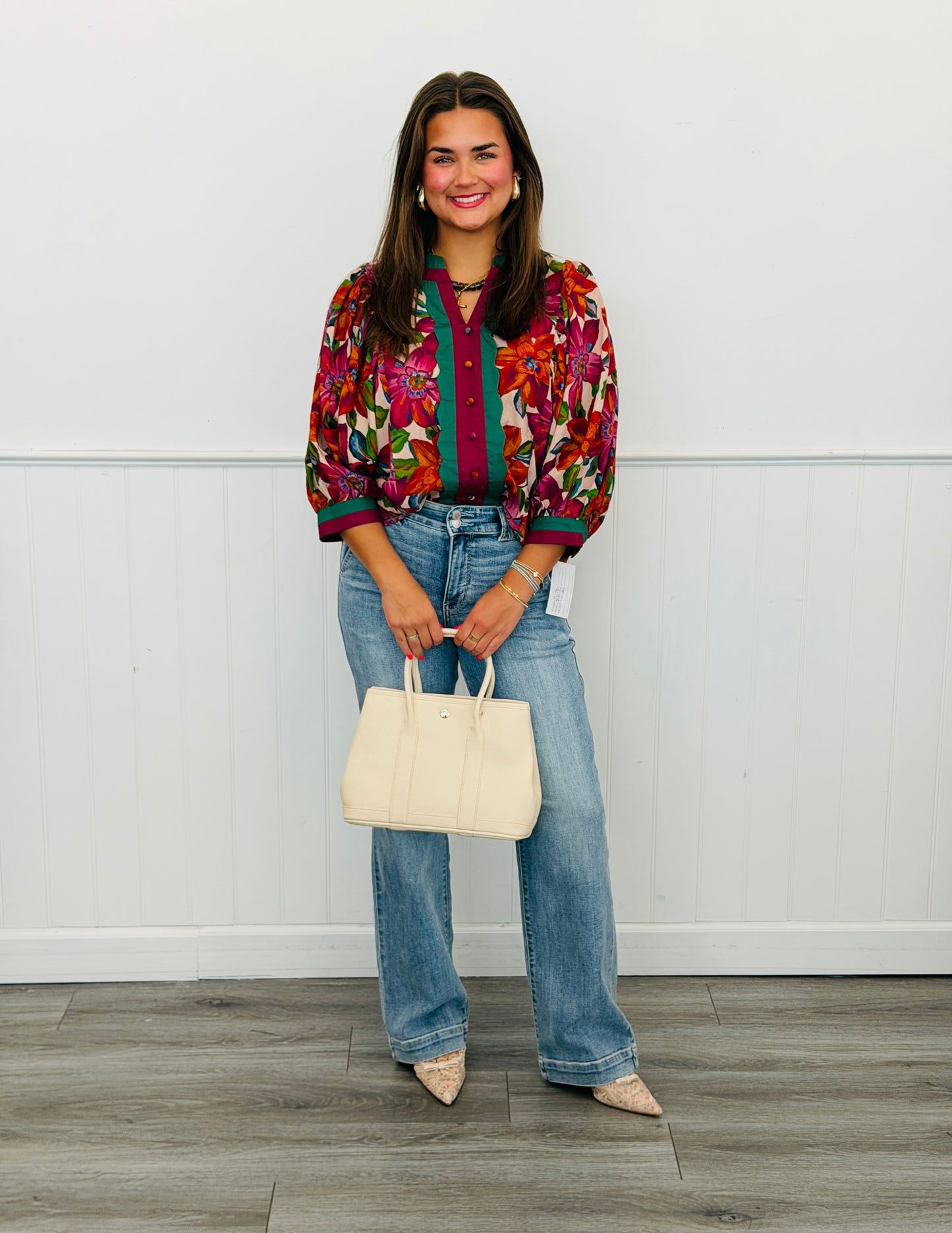 Botanic Garden Scalloped Trim Blouse (Reg. and Plus)