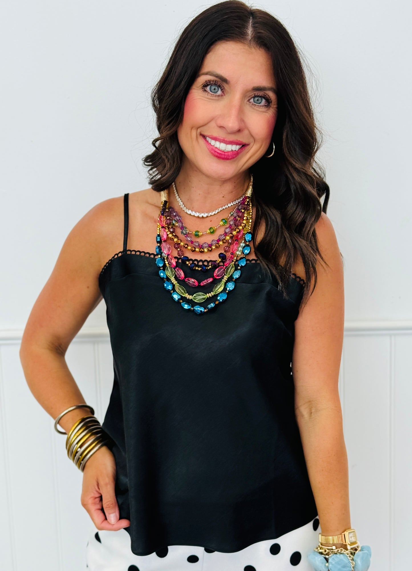 Scallop Trim Satin Cami Top (Reg.) - 6 Colors
