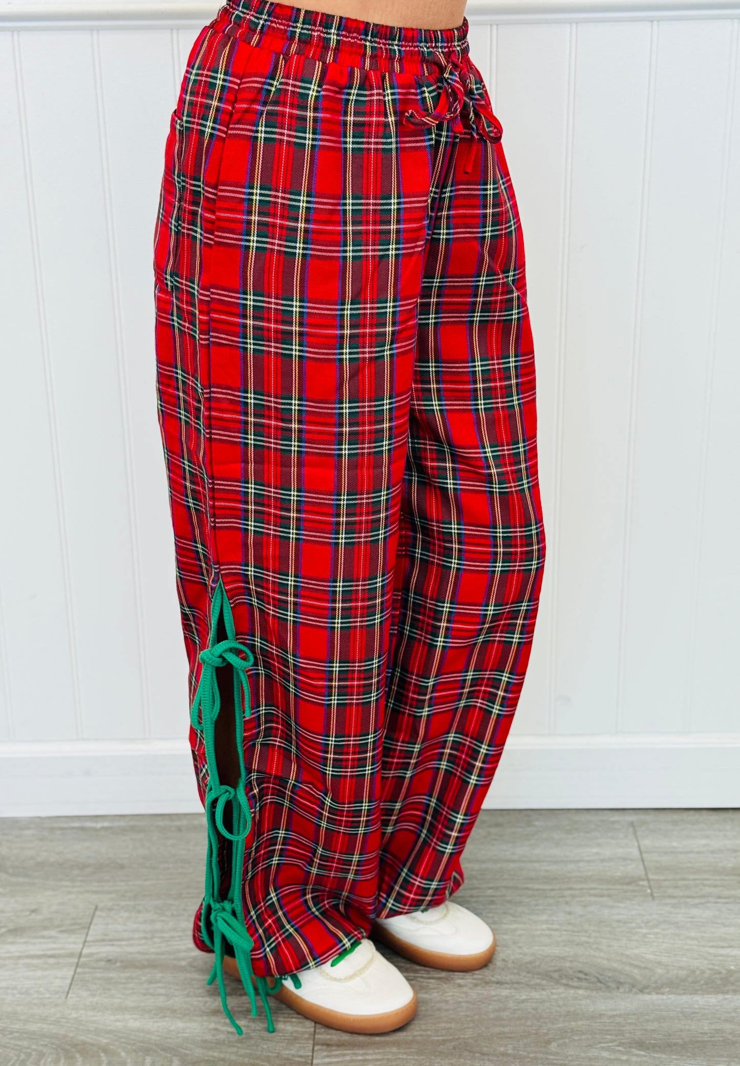 Red Plaid Side Tie Jogger Pants (Reg. and Plus)