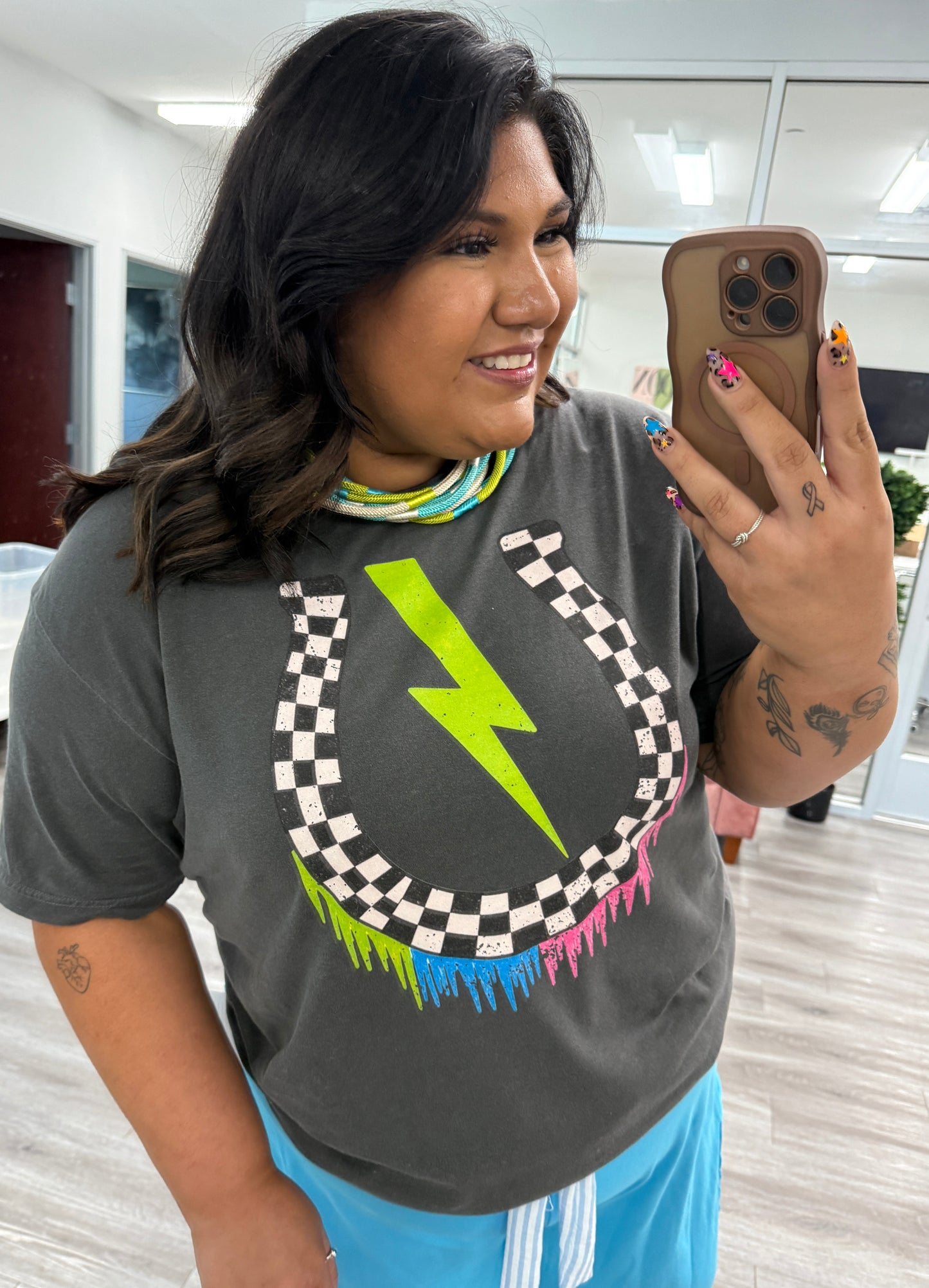 Lightning Checkered Horseshoe Tee (Reg. and Plus)