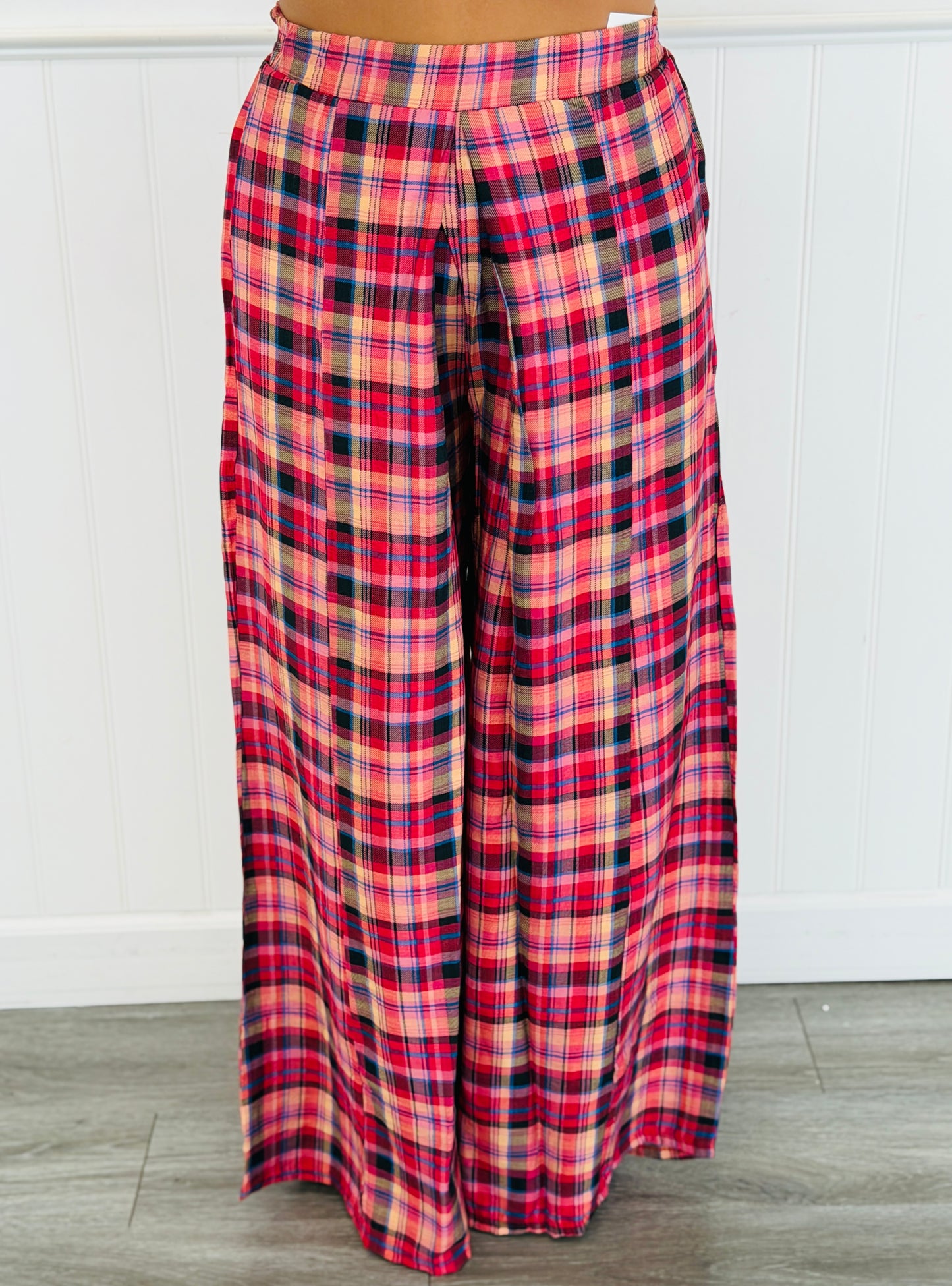 Magenta Combo Perfectly Plaid Wide Pants (Reg & Plus)