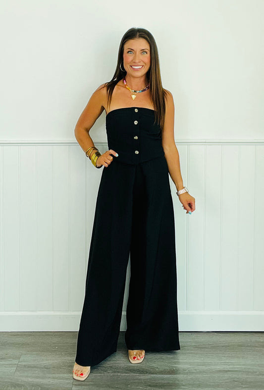 Black Tube Top & Palazzo Pants Set (Reg)