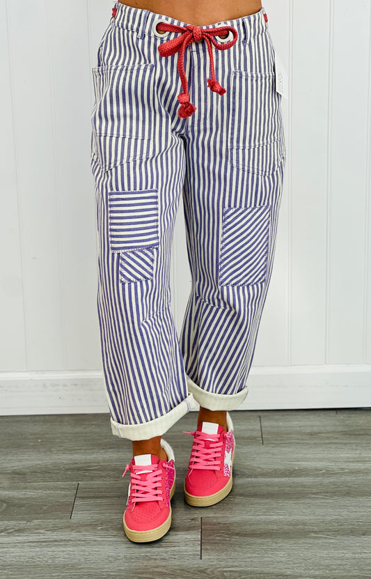 Lilac Striped Twill Barrel Pants (Reg & Plus)