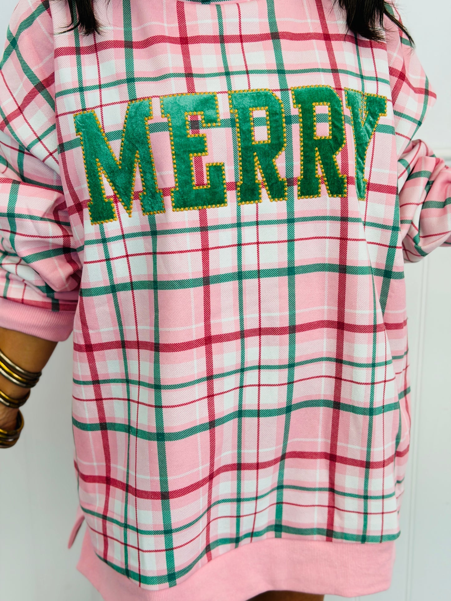 Pink Plaid Combo Merry Patch Sweatshirt (Reg.)