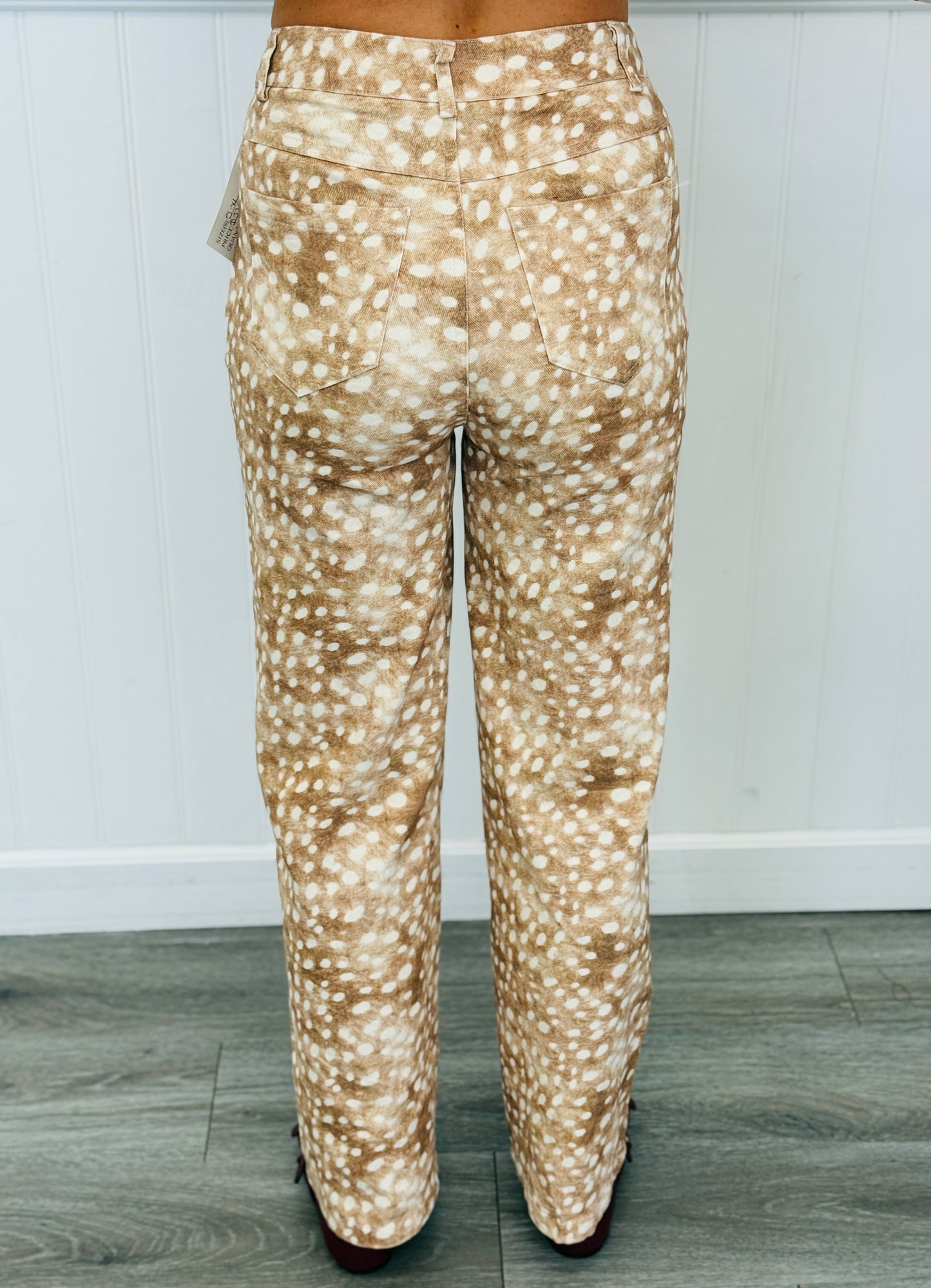 Beige Deer Print Straight Leg Pants (Reg.)