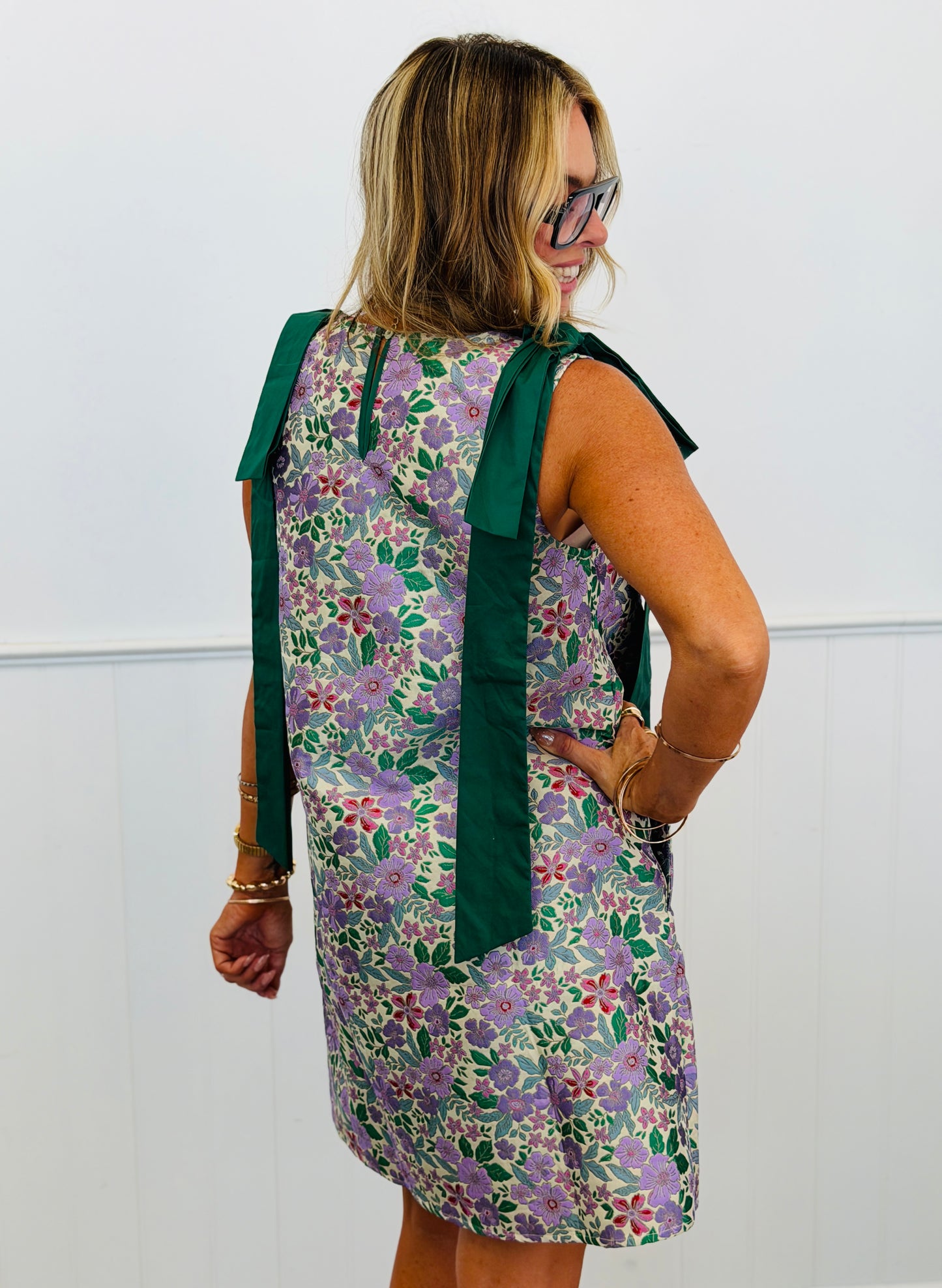 Purple Floral Jacquard Mini Shift Dress (Reg.)