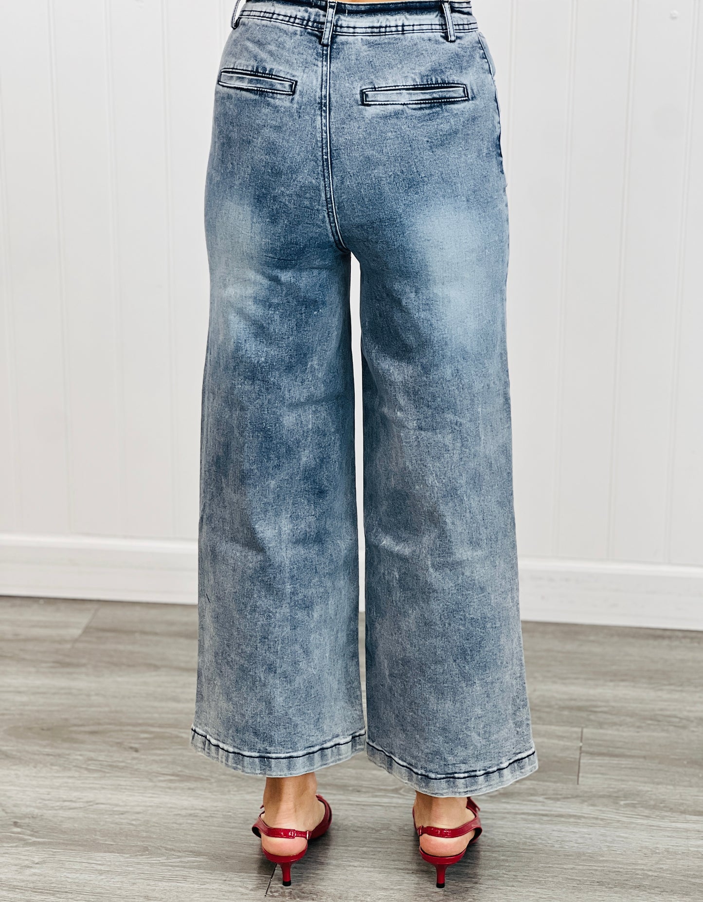 Denim Ruffle Trim High Waist Pants (Reg. and Plus)