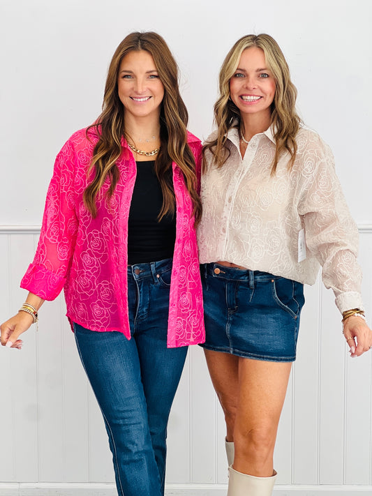 Floral Shimmering Sheer Top (Reg. & Plus)- 2 Colors