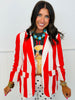 Red White Vertical Stripe Relaxed Blazer (Reg. & Plus)