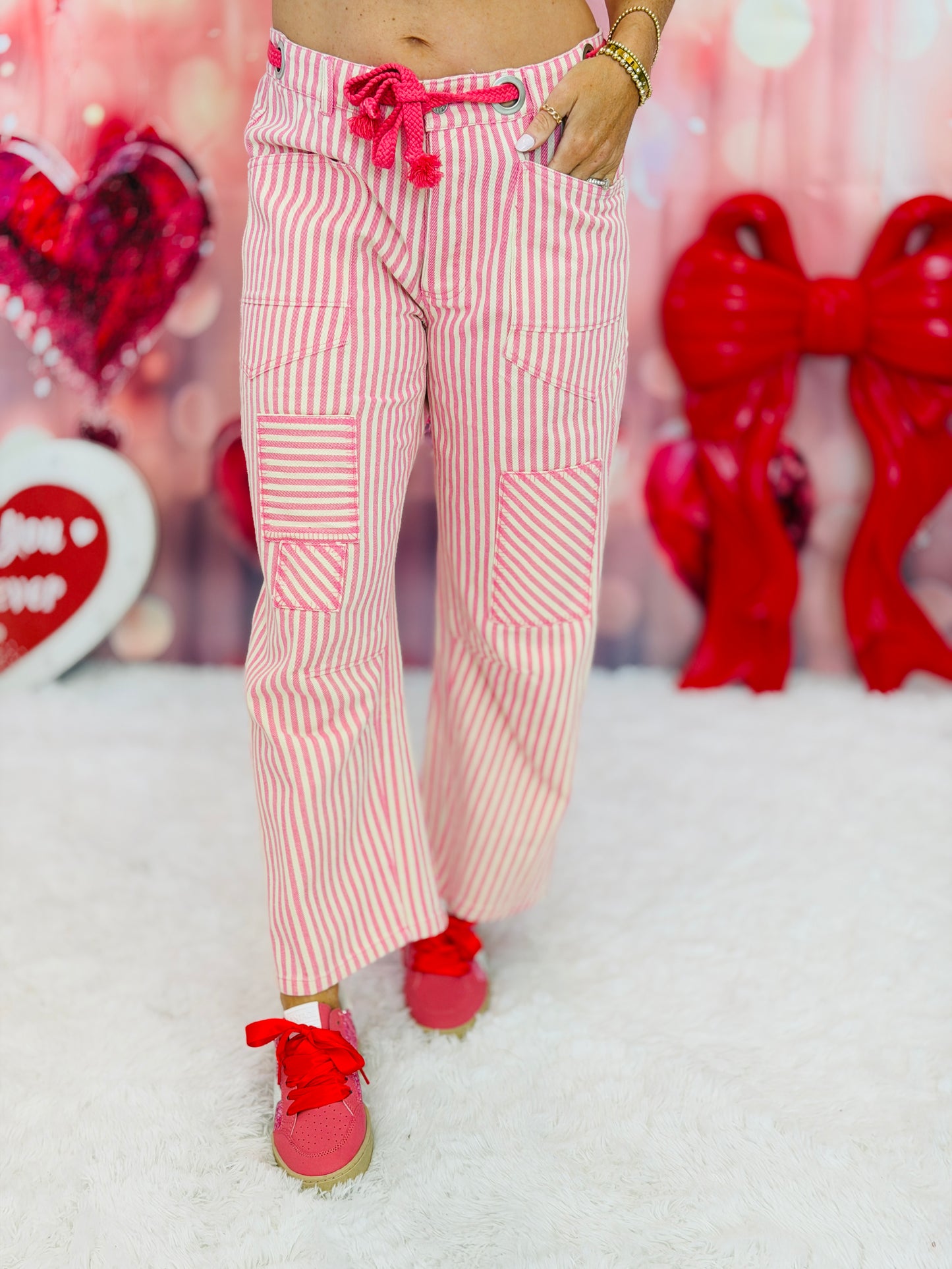 Pink Striped Twill Barrel Pants (Reg. and Plus)