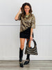 Sequin Leopard Print Short Sleeve Blouse (Reg.)