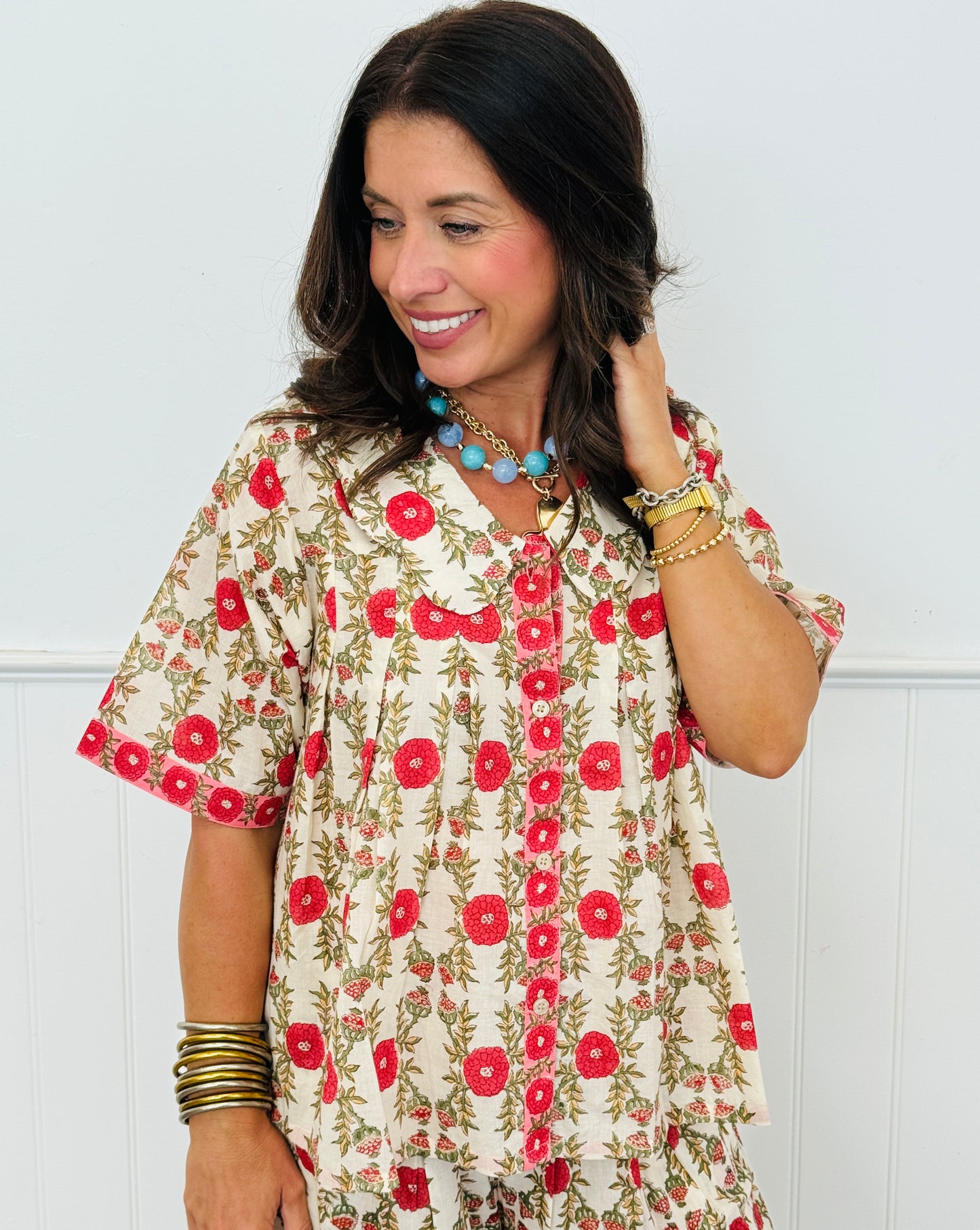 POL Cream Multi Floral Button Down Top (Reg.)