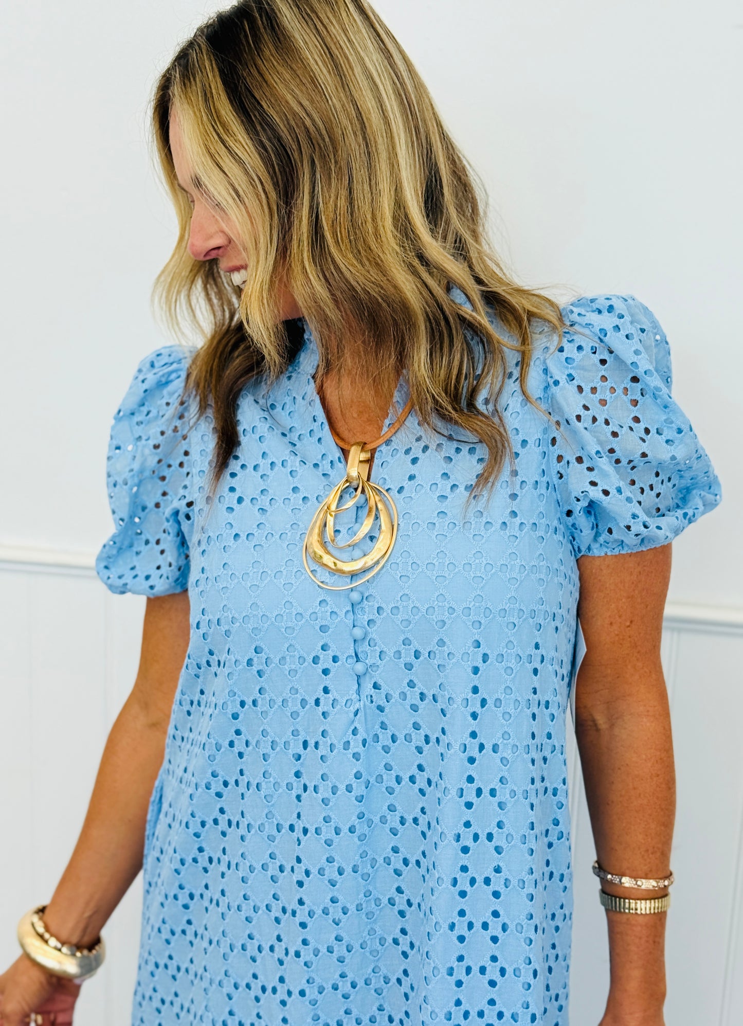 Blue Eyelet Midi Dress (Reg & Plus)