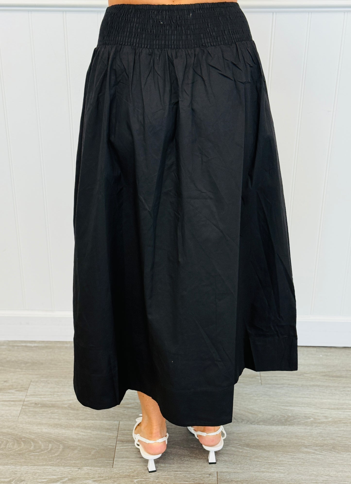 Black Embroidered Top & Midi Skirt Set (Reg & Plus)