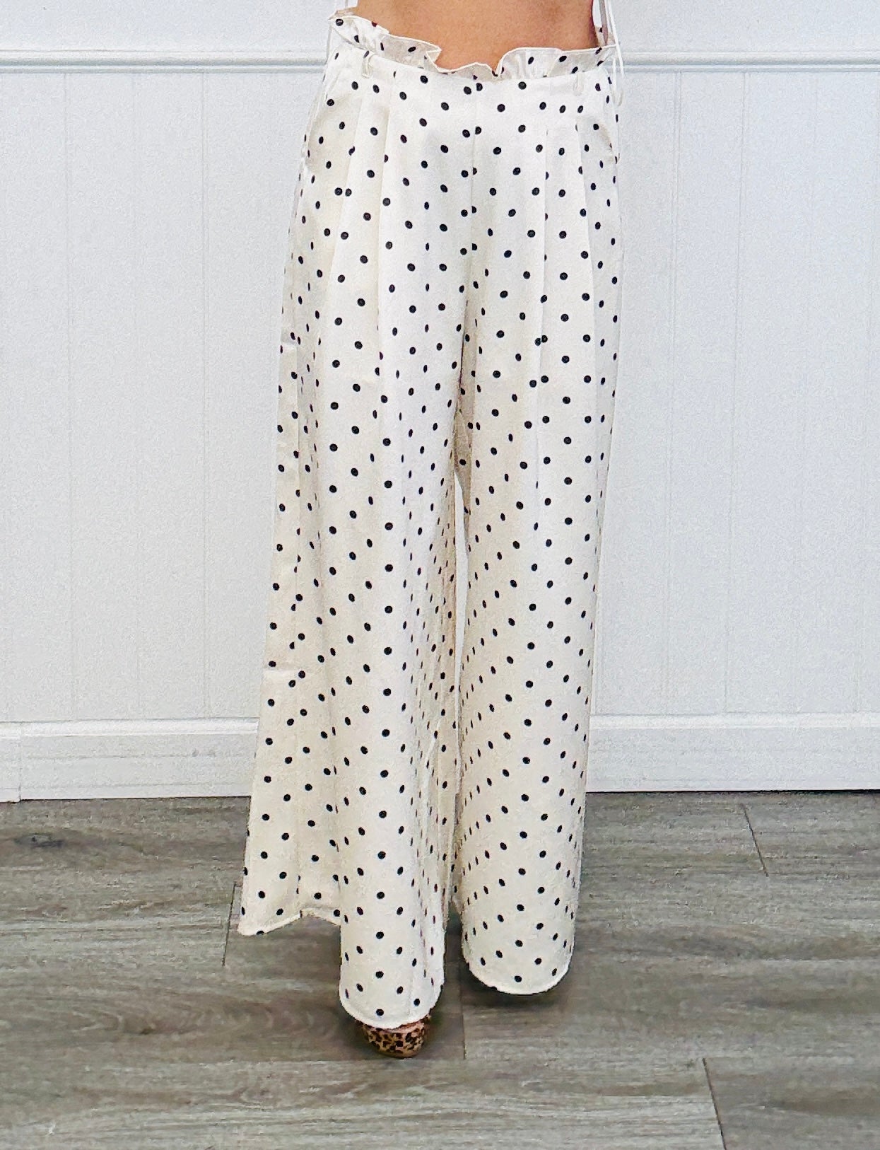 Cream/Black Polka Dot Halter Top & Pant Set (Reg.)
