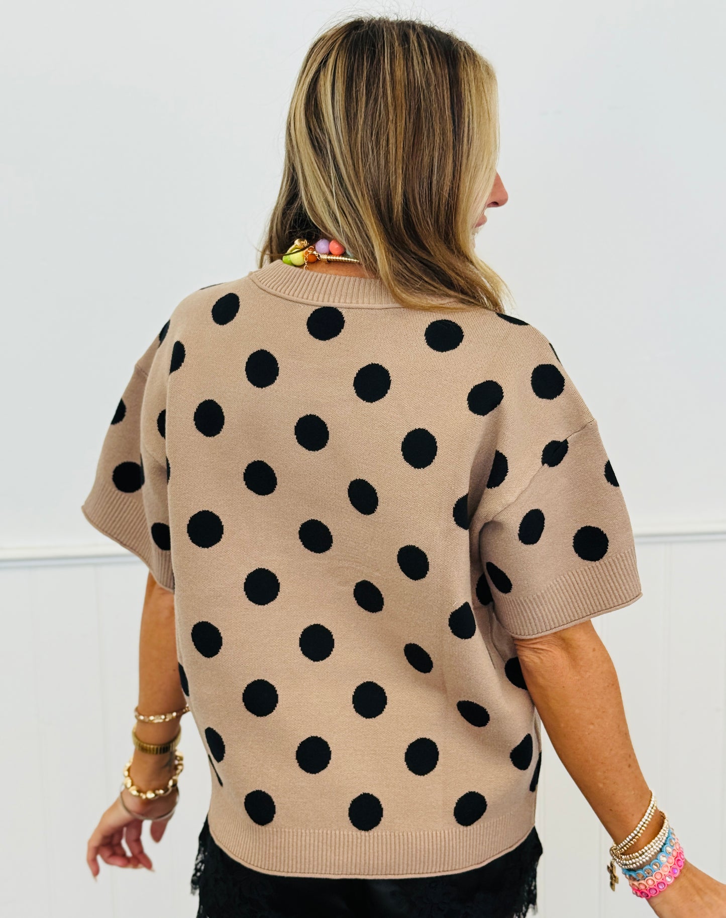 Polka Dot Short Sleeve Sweater Top (Reg.) - 3 Colors