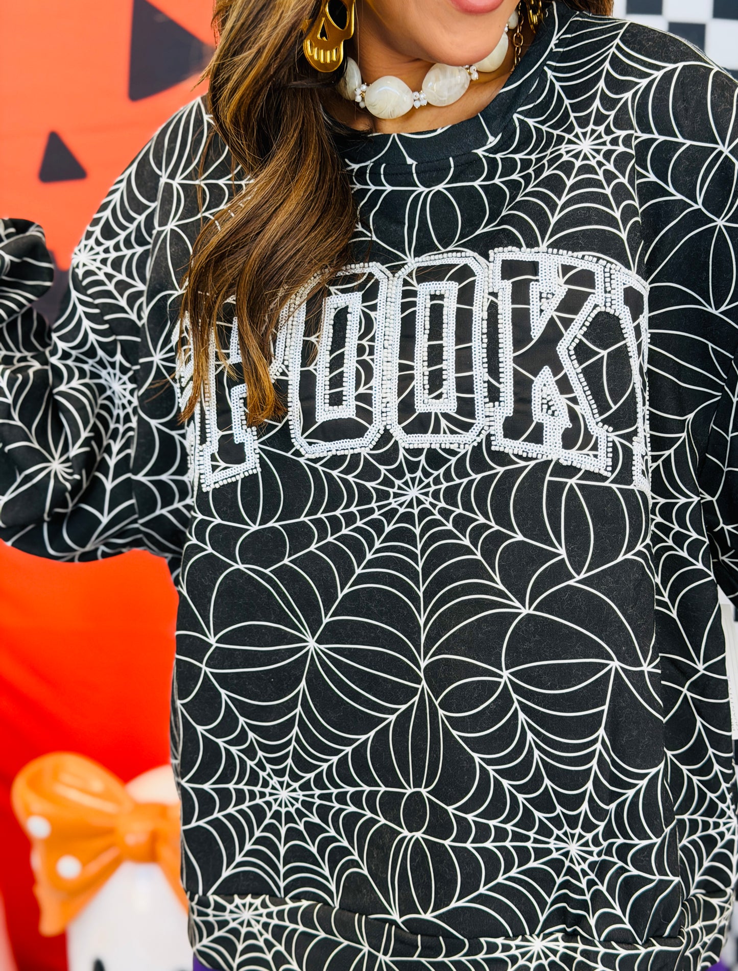Queen Of Sparkles Black & White Spider Web 'Spooky' Sweatshirt (Reg. and Plus)