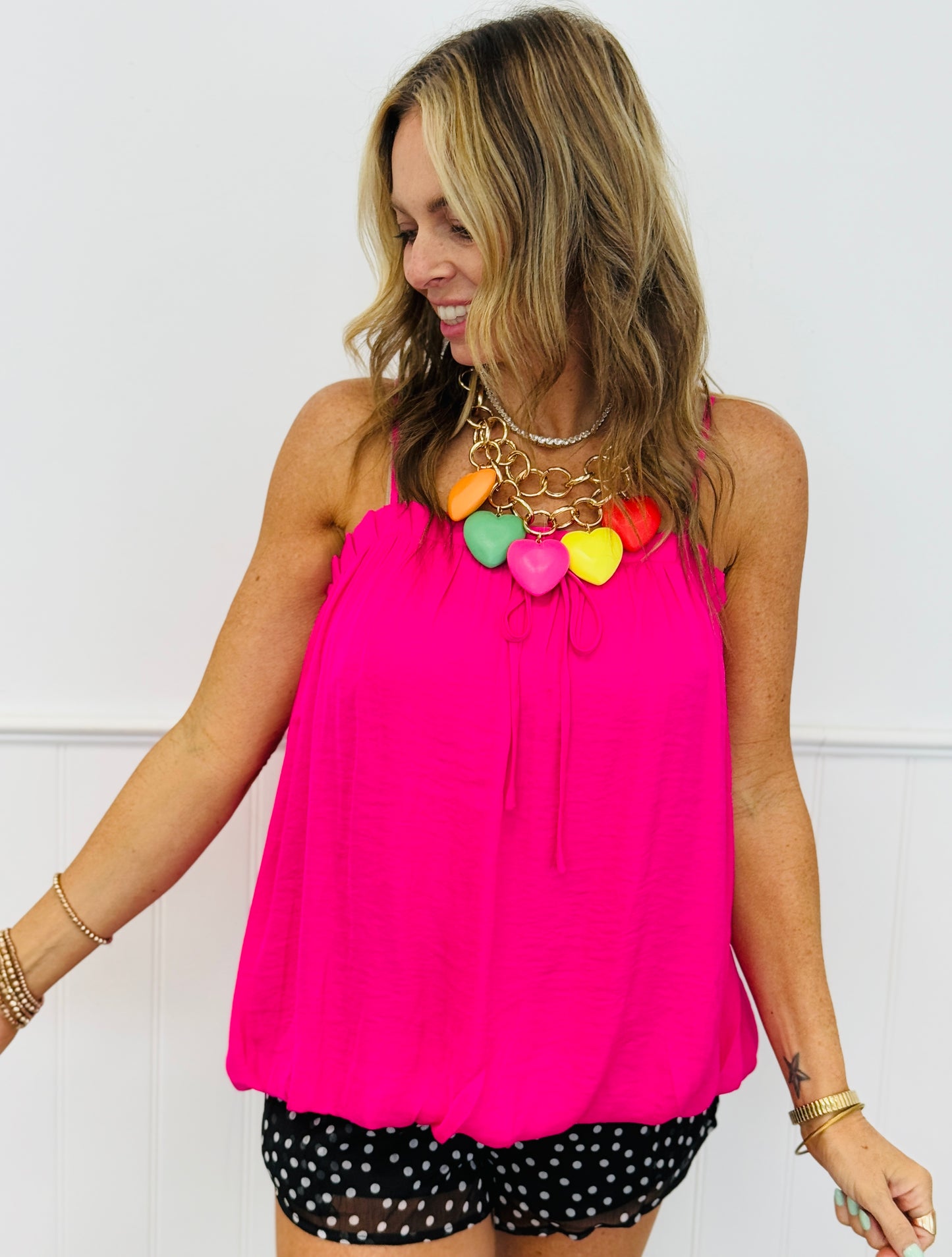 Bubble Hem Strappy Bow Top (Reg.)-3 Colors