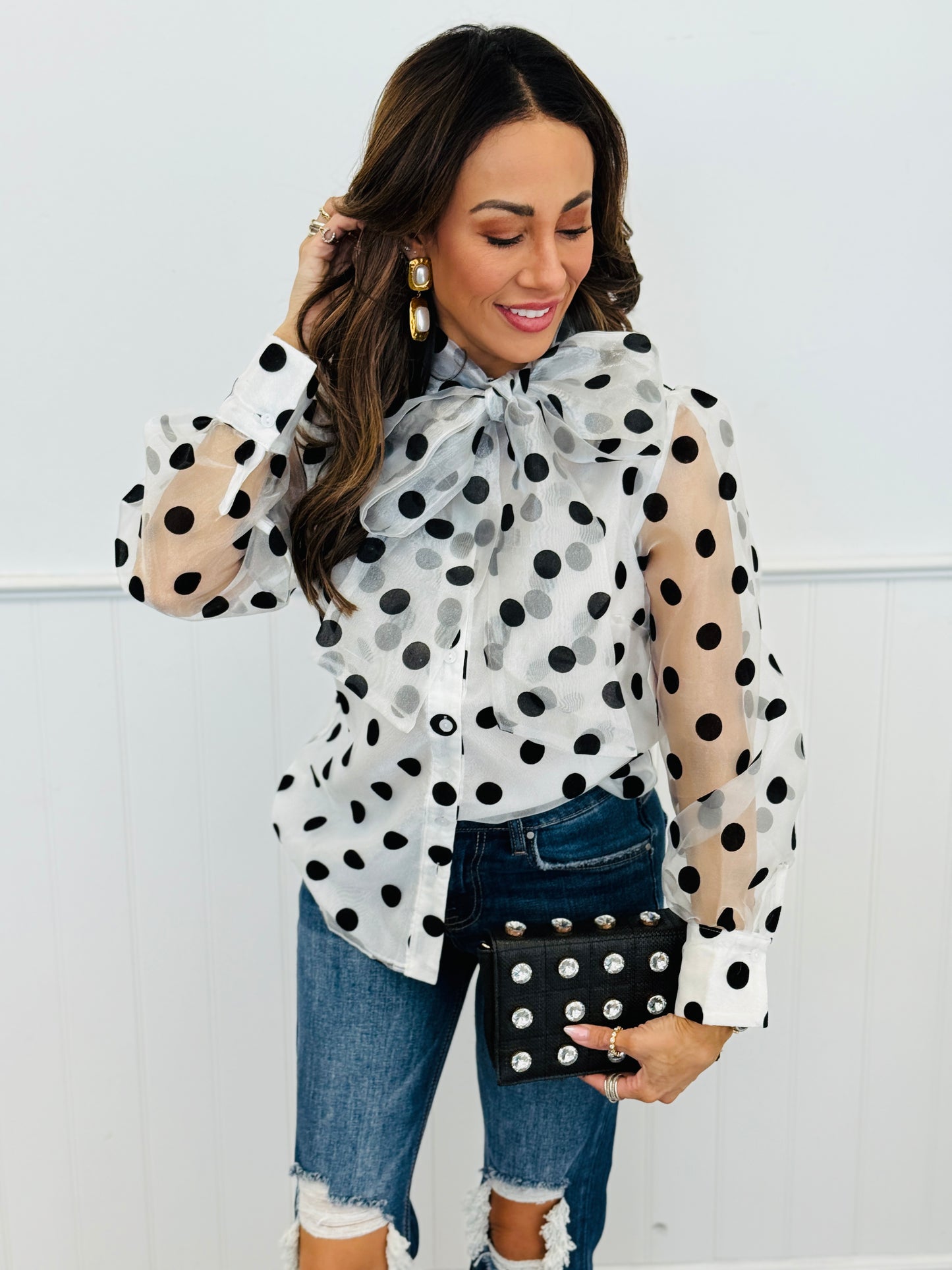 Polka Dot Bliss Organza Blouse (Reg)-3 Colors