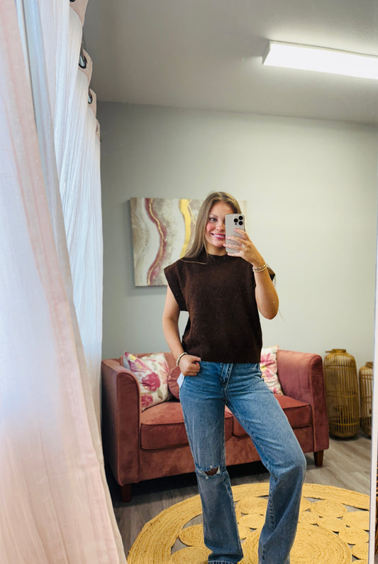 Brown Knit Crewneck Sweater (Reg. and Plus)
