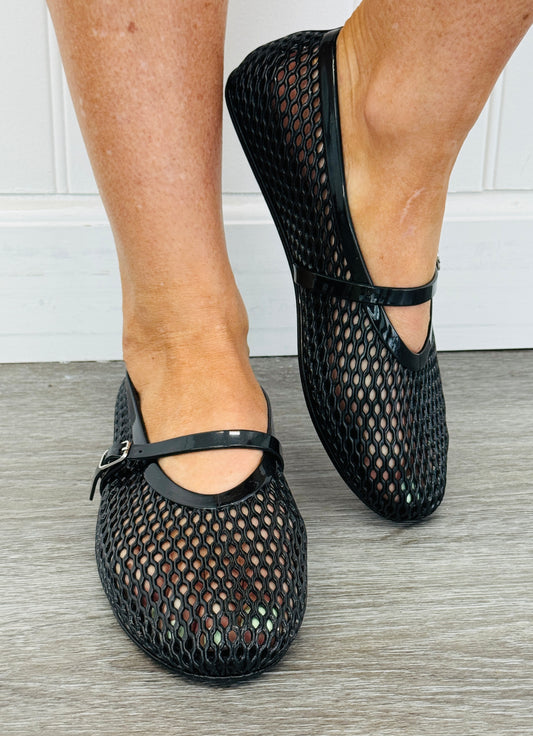 Black Jelly Goddess Flats