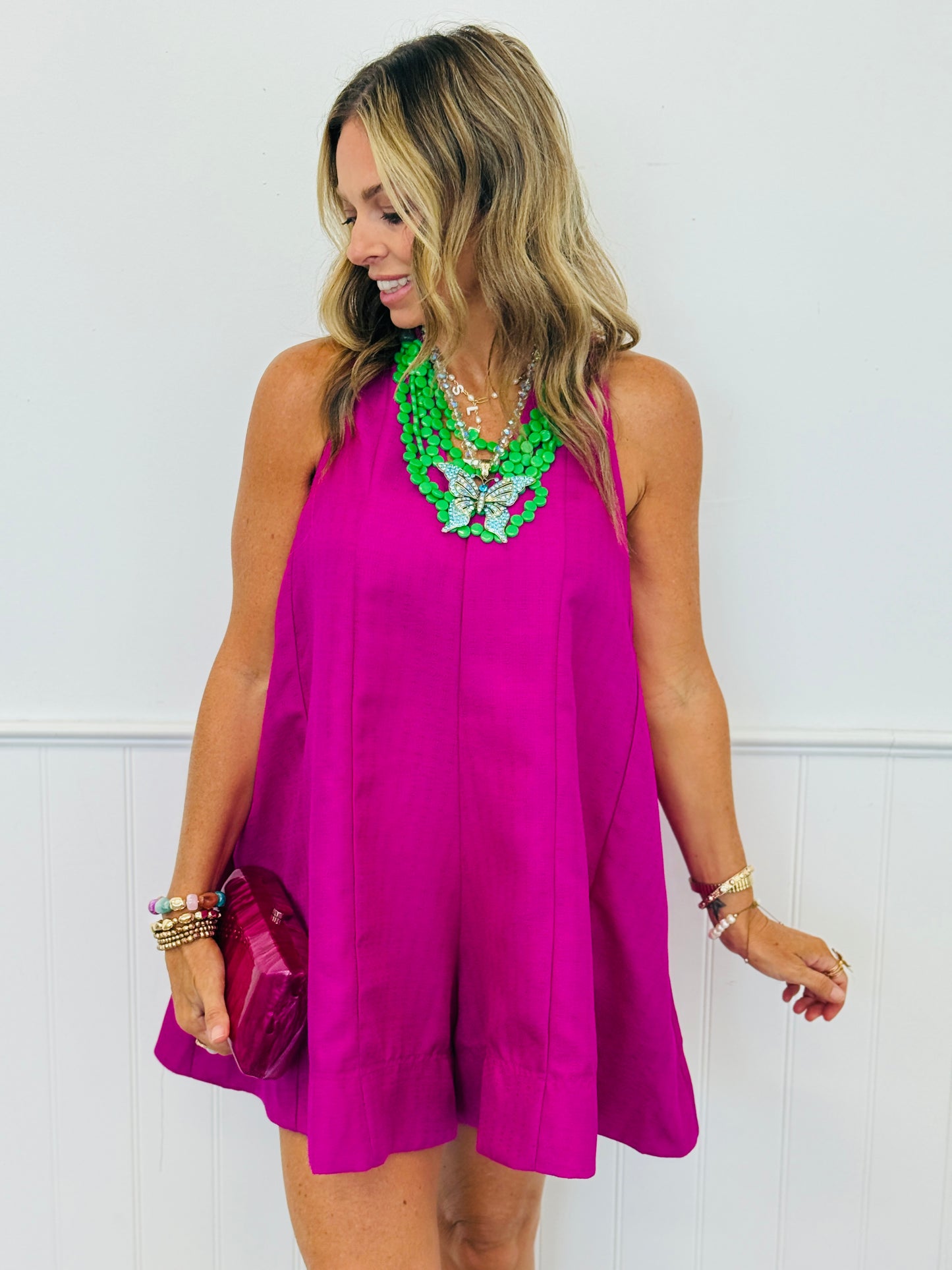 Magenta Flare Sleeveless Romper (Reg.)