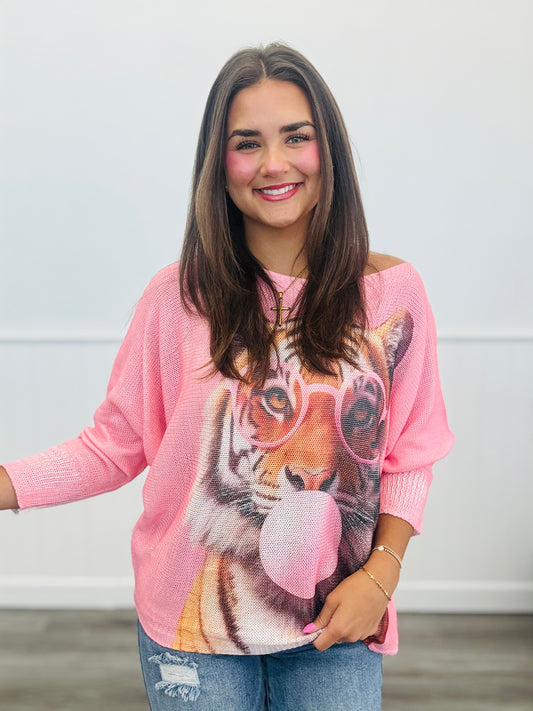 Pink Bubblegum Tiger Pullover Top (One Size)