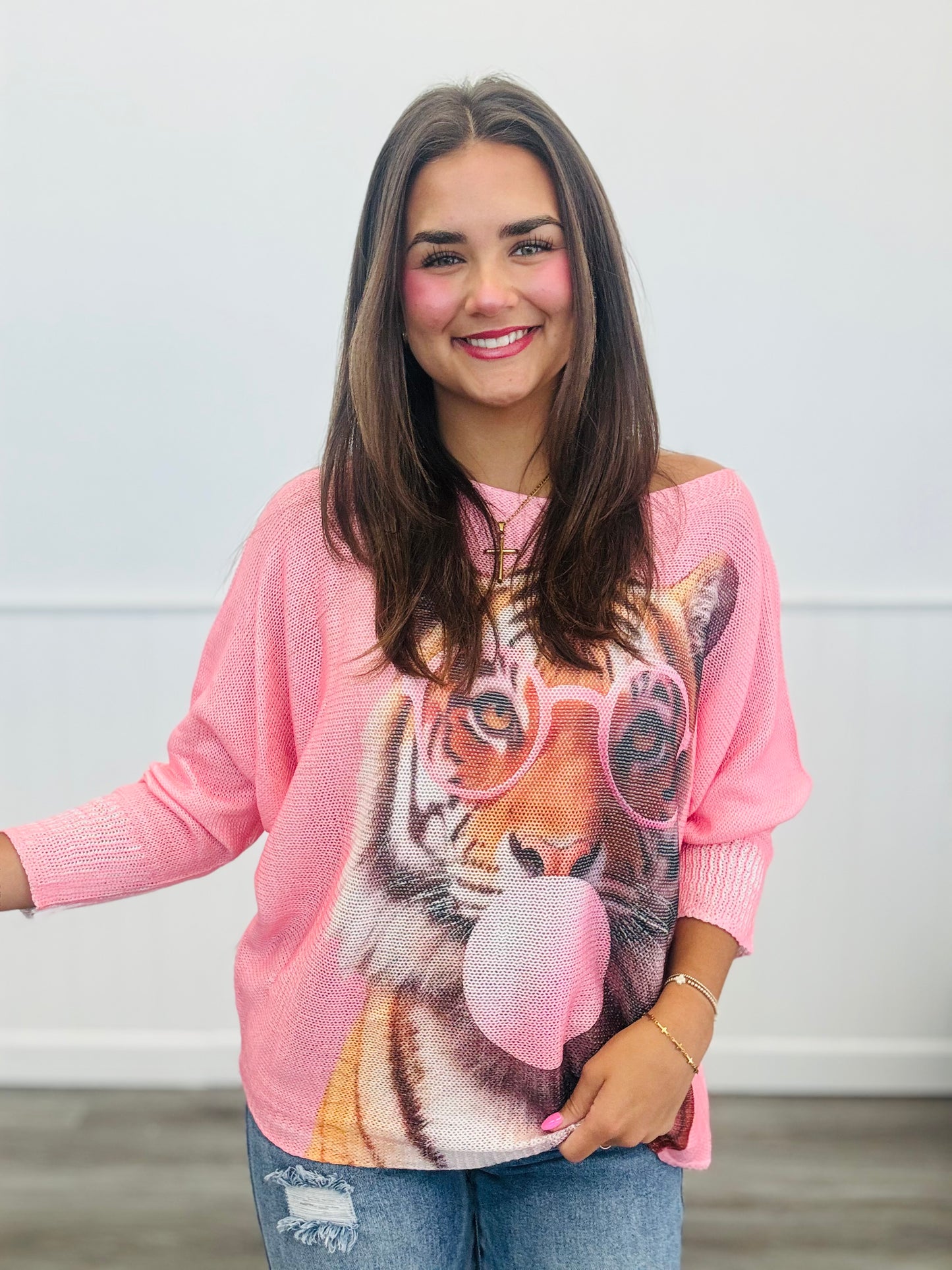 Pink Bubblegum Tiger Pullover Top (One Size)