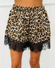 Leopard Print Silky Lace Trim Shorts (Reg & Plus)
