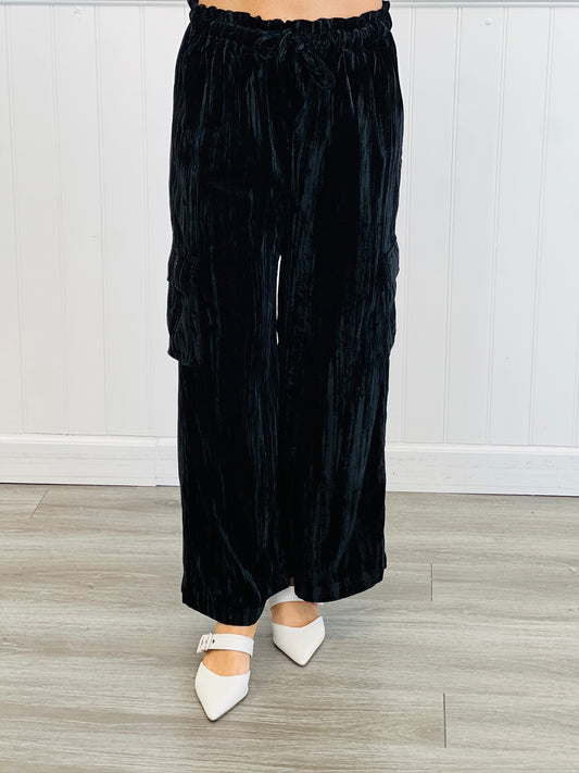 Black Velvet Cargo Wide Leg Pants (Reg.)