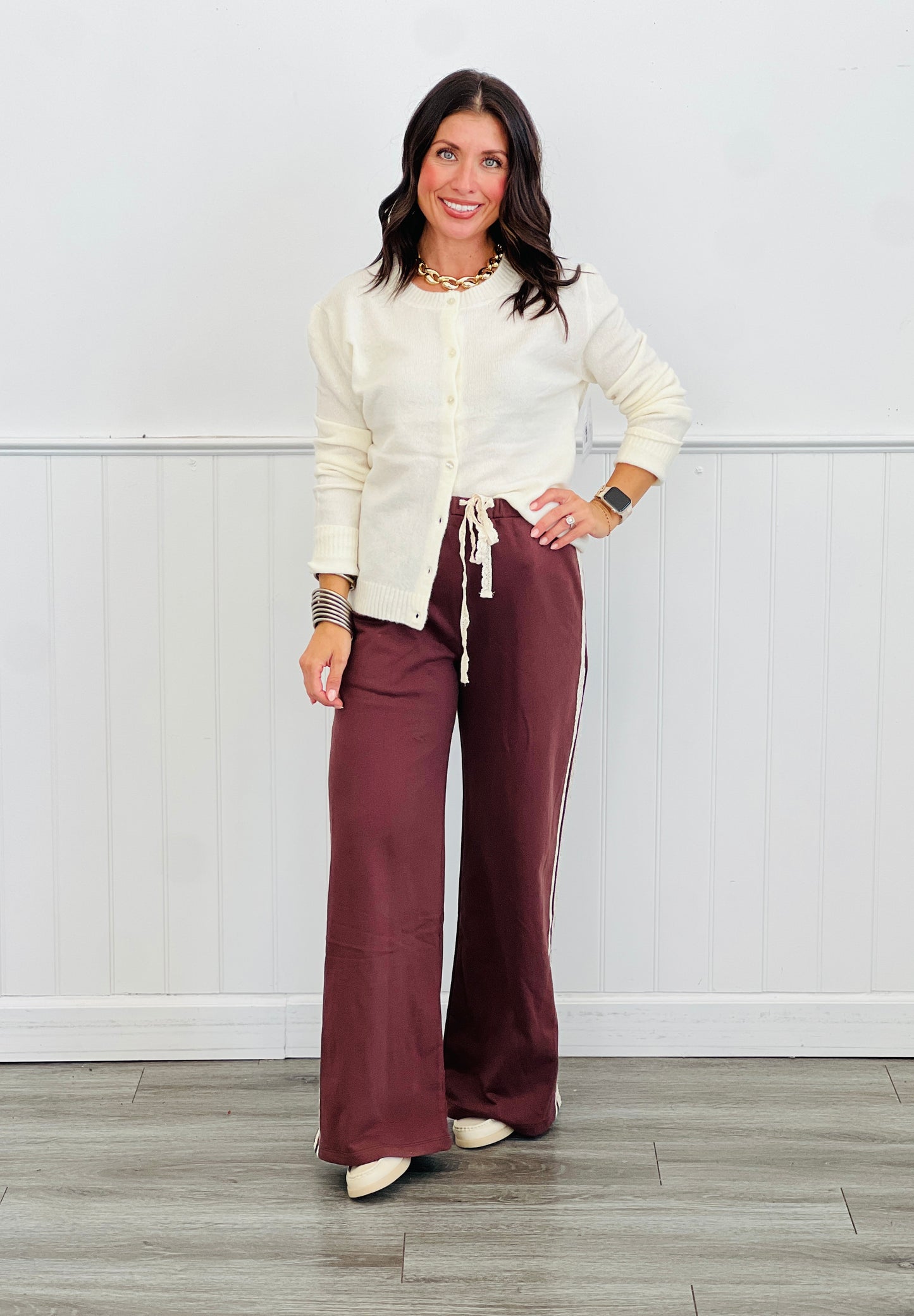 Lace Side Stripe Terry Sweatpants (Reg.)-2 Colors
