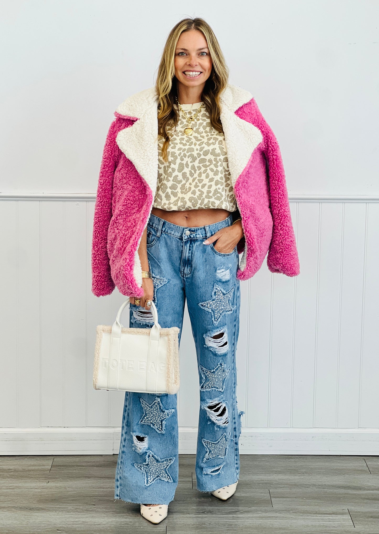 Pink Fuzzy Button Down Jacket (Reg.)