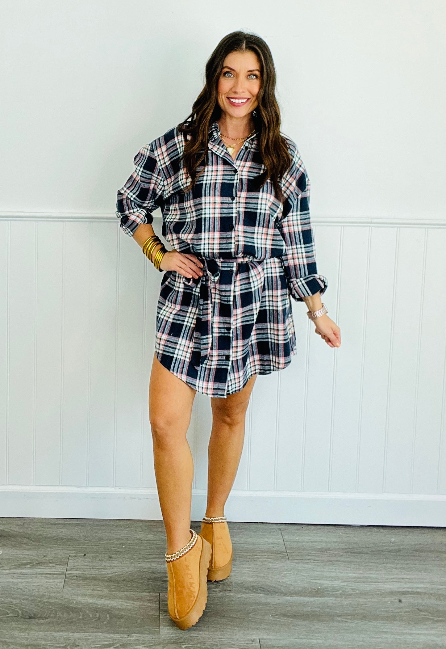 Blue Multi Flannel Mini Dress (Reg. & Plus)