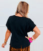 Black Front Slit Short Sleeve Blouse (Reg. and Plus)