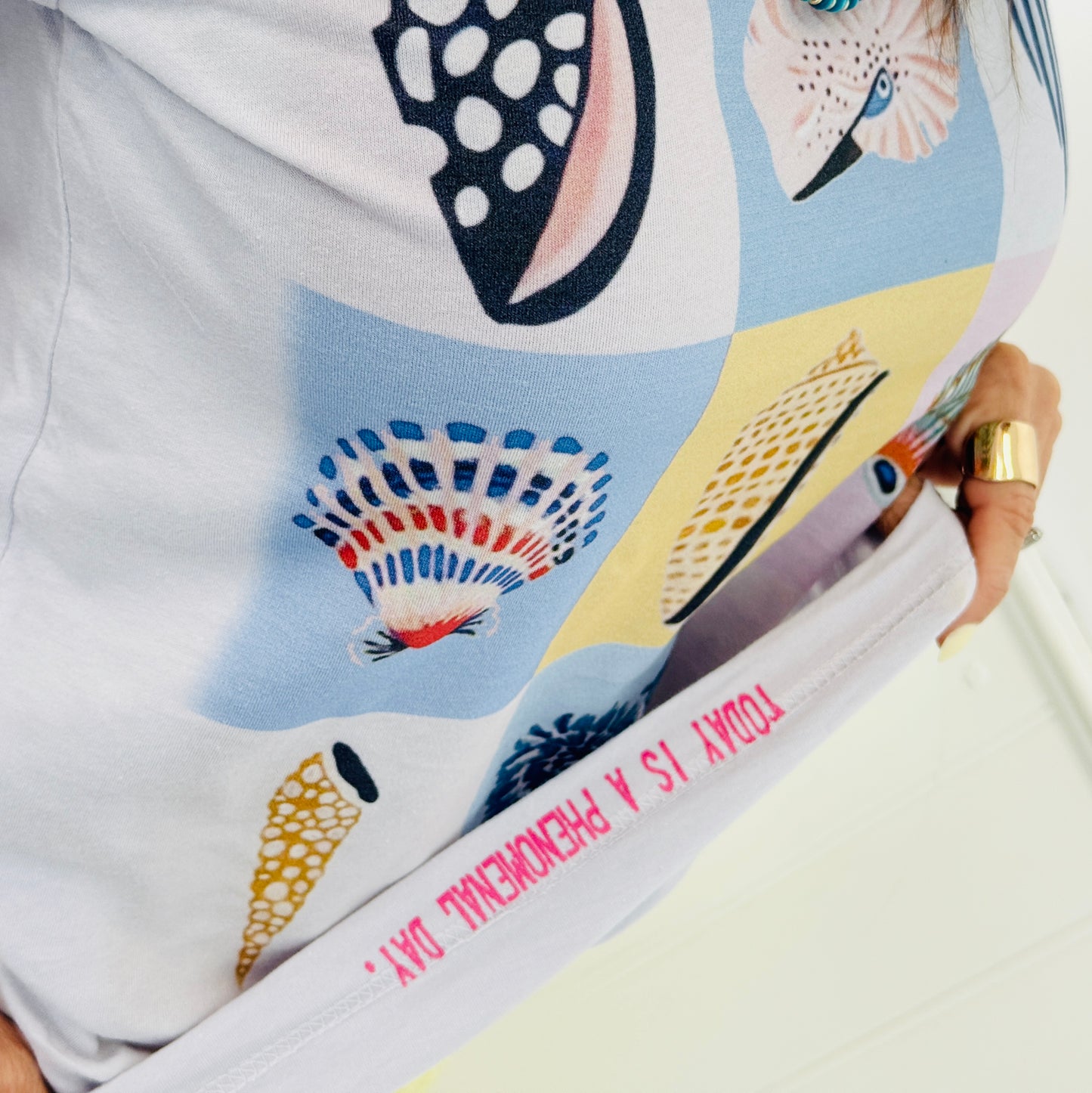 Dusty Lavender Sea Shells Graphic Tee (Reg. and Plus)