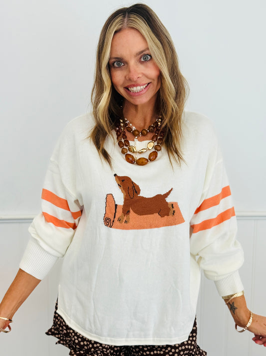 White Yoga Dog Graphic Sweater Top (Reg.)