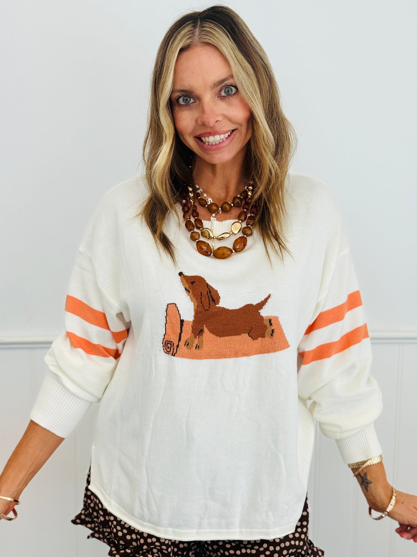 White Yoga Dog Graphic Sweater Top (Reg.)
