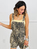 Leopard Print Distressed Pocket Short Overalls (Reg. and Plus)