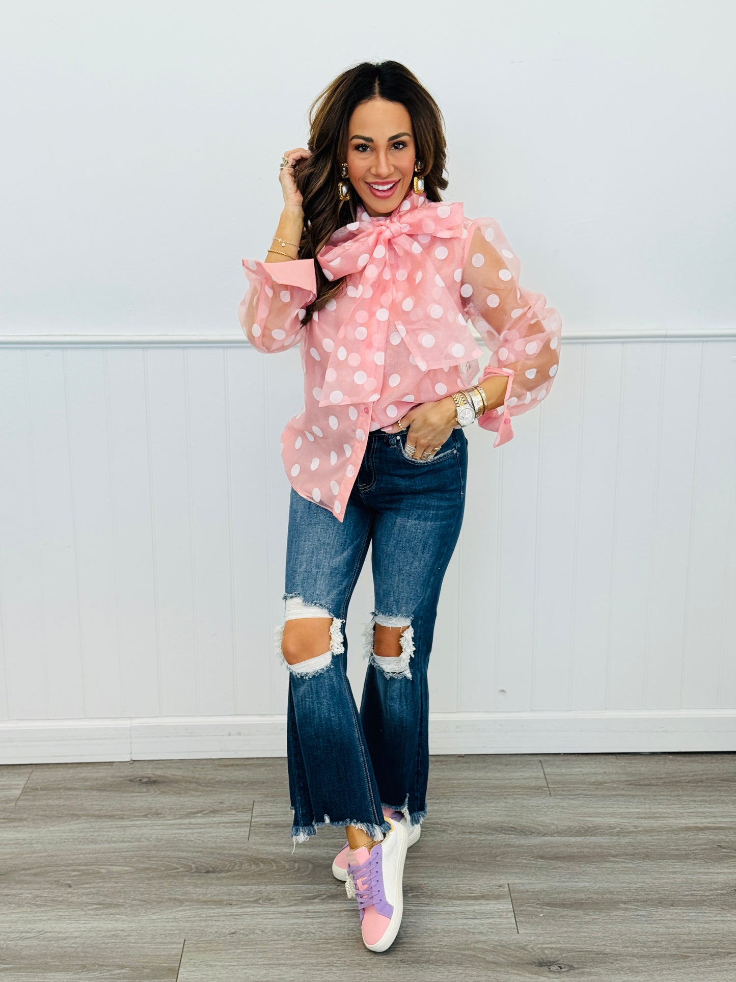 Polka Dot Bliss Organza Blouse (Reg)-3 Colors