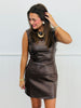 Brown Faux Leather Back Zip Mini Dress (Reg.)