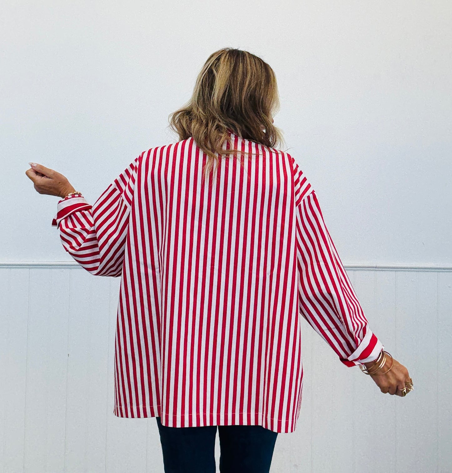 Red Striped Zip Up Shacket (Reg & Plus)