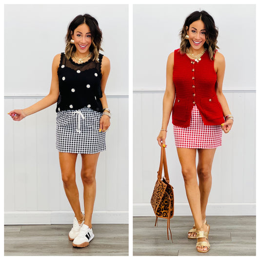Gingham Print Mini Skirt (Reg.) - 2Colors