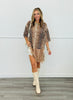 Camel Deer Print Asymmetrical Lace Hem Top (Reg.)
